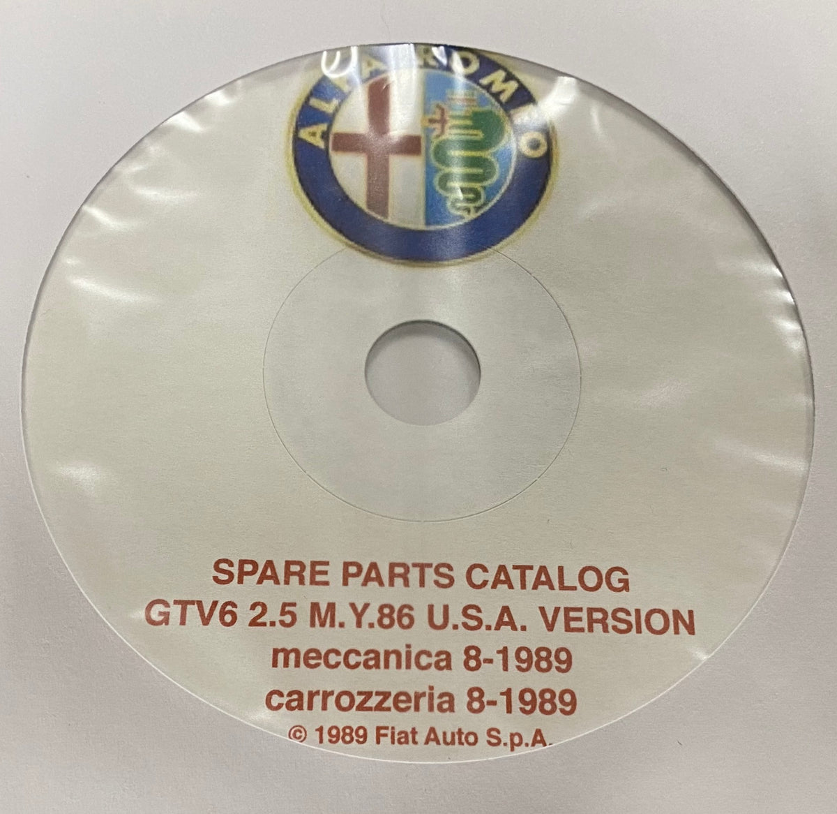 Alfa Romeo GTV6 2.5 M.Y.86 U.S.A. VERSION Spare Parts Catalog Schiff