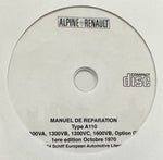 1963-1977 Alpine Renault Type A110 1300VA, 1300VB, 1300VC, 1600VB, Option GS Workshop Manual in French