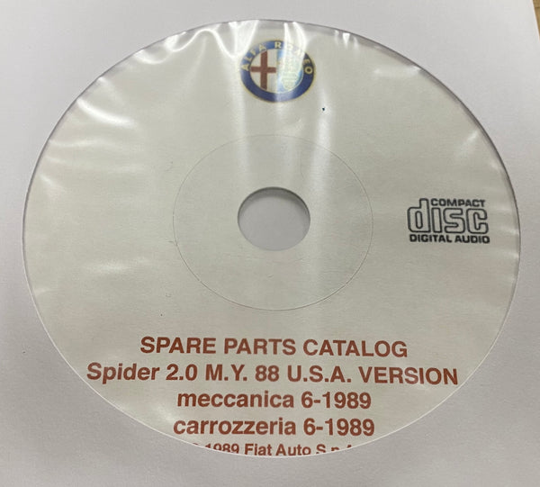Alfa Romeo Spider 2.0 M.Y. 88 USA Version Spare Parts Catalog